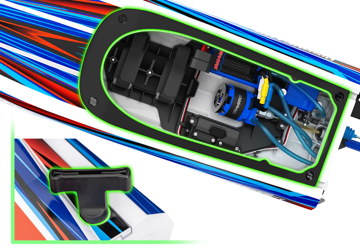 106064-4-Disruptor-Clipless-Latching-BLUE_54745251 Traxxas Disruptor VXL-4s RC Boat With Self Righting Orange - Image 8